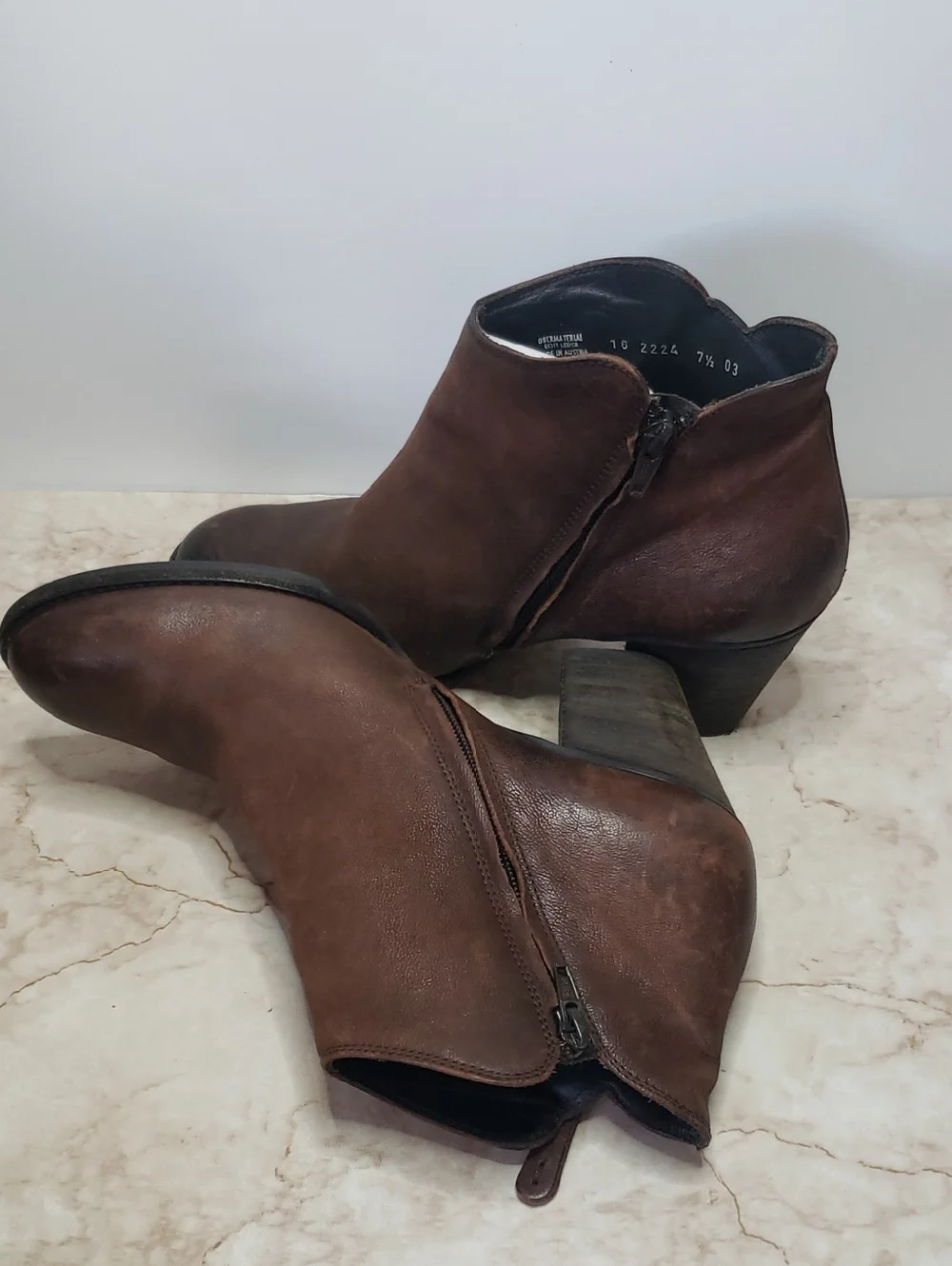 Paul Green Women’s Brown Leather Ankle Boots with Block Heel 10US